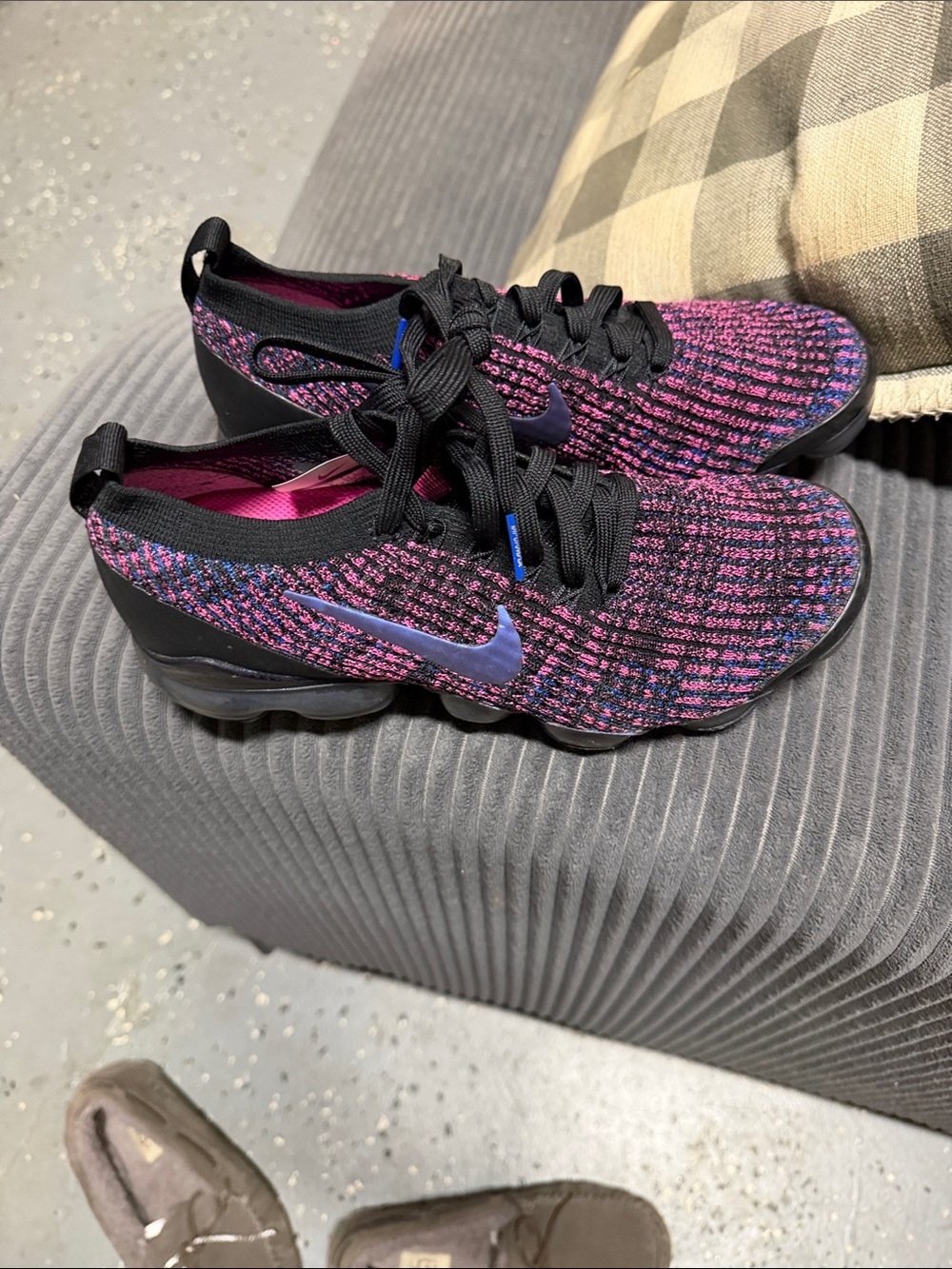 Nike Flyknit-Style Sneakers in Pink and Black with Iridescent Swoosh